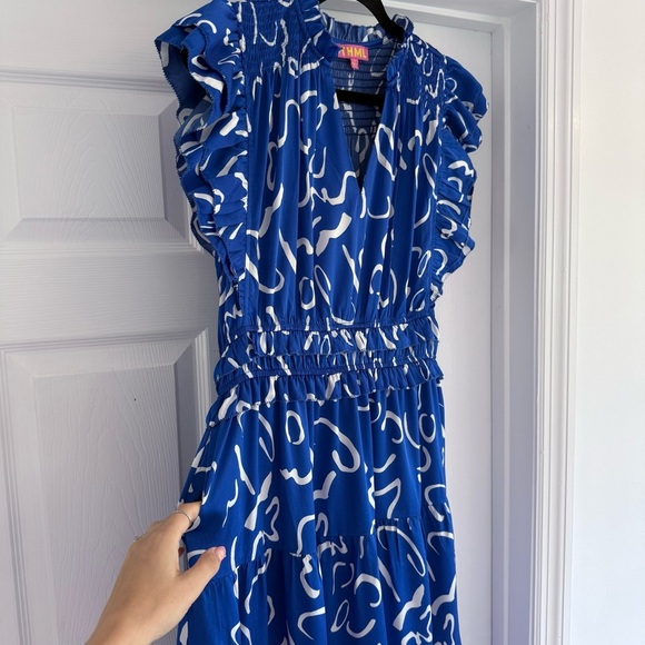THML Serpentine Sway Satin Blue White Maxi Dress M - Picture 8 of 11